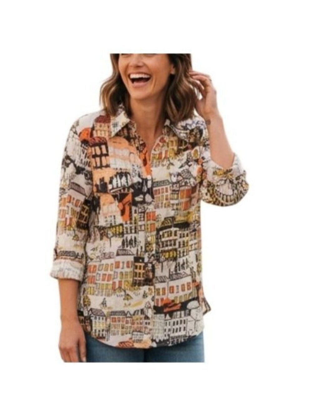 Elliott Lauren Top City Life Top Sz 6 Multicolor Semi Sheer Button Down Collared